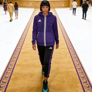 Adidas Women's 2‑PC Track Set Jacket M Pants L Purple Rush/Black HI3166 JY7820